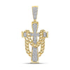 10kt Yellow Gold Mens Round Diamond Cross Cuban Link Charm Pendant 3/8 Cttw