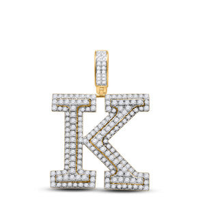 14kt Yellow Gold Mens Round Diamond K Initial Letter Charm Pendant 2-1/3 Cttw