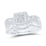 Sterling Silver Round Diamond Square Bridal Wedding Ring Band Set 5/8 Cttw