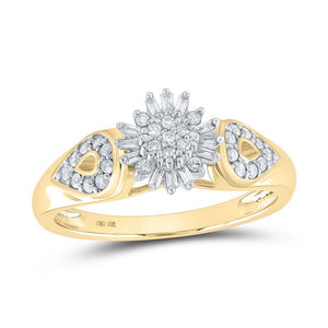 10kt Yellow Gold Womens Round Diamond Cluster Ring 1/4 Cttw