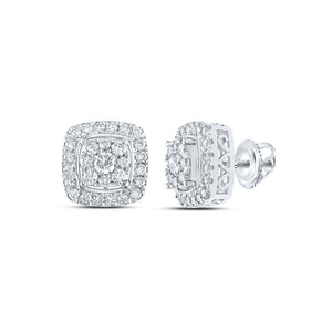 14kt White Gold Womens Round Diamond Square Earrings 1 Cttw