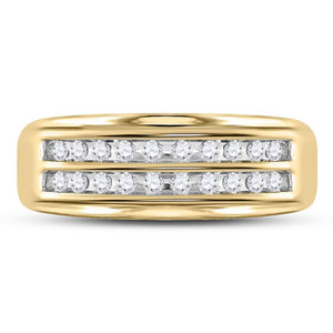 10kt Yellow Gold Mens Round Diamond Wedding 2-Row Band Ring 1/4 Cttw