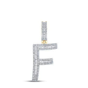 10kt Yellow Gold Mens Baguette Diamond Initial F Letter Charm Pendant 3/4 Cttw