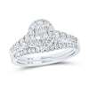 14kt White Gold Oval Diamond Halo Bridal Wedding Ring Band Set 1 Cttw