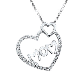 Sterling Silver Womens Round Diamond Mom Double Heart Pendant 1/10 Cttw