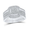 10kt White Gold Round Diamond Square Bridal Wedding Ring Band Set 1/2 Cttw