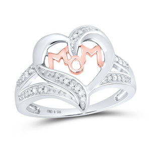 Sterling Silver Womens Round Diamond Mom Heart Fashion Ring 1/10 Cttw