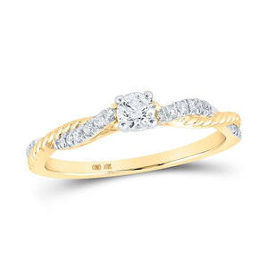 10kt Yellow Gold Womens Round Diamond Twist Solitaire Ring 1/4 Cttw