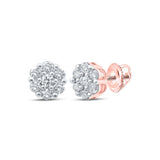 10kt Rose Gold Womens Round Diamond Flower Cluster Earrings 1/2 Cttw