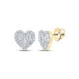 10kt Yellow Gold Womens Baguette Diamond Heart Earrings 3/8 Cttw