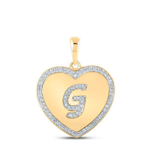 10kt Yellow Gold Womens Round Diamond Heart G Letter Pendant 1/4 Cttw