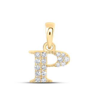 10kt Yellow Gold Womens Round Diamond P Initial Letter Pendant 1/10 Cttw