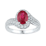 10kt White Gold Womens Oval Synthetic Ruby Solitaire Ring 2 Cttw