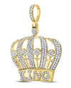 10kt Yellow Gold Mens Round Diamond King Crown Charm Pendant 1 Cttw