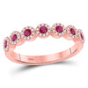 10kt Rose Gold Womens Round Ruby Halo Stackable Band Ring 1/2 Cttw