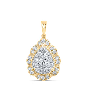 10kt Yellow Gold Womens Round Diamond Teardrop Pendant 1 Cttw