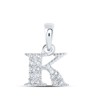 10kt White Gold Womens Round Diamond K Initial Letter Pendant 1/12 Cttw