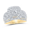 10kt Yellow Gold Round Diamond Square Halo Bridal Wedding Ring Band Set 2 Cttw