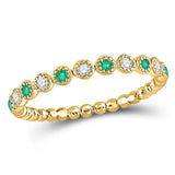 10kt Yellow Gold Womens Round Emerald Diamond Dot Stackable Band Ring 1/6 Cttw