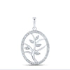 10kt White Gold Womens Round Diamond Tree Oval Pendant 1/10 Cttw