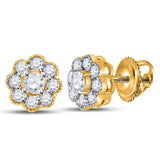 14kt Yellow Gold Womens Round Diamond Flower Cluster Earrings 1/4 Cttw