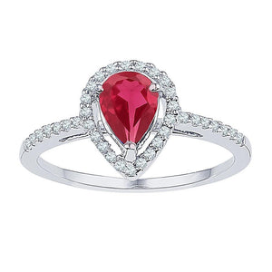 10kt White Gold Womens Pear Synthetic Ruby Diamond Solitaire Ring 1 Cttw