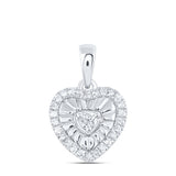 Sterling Silver Womens Round Diamond Heart Pendant 1/8 Cttw