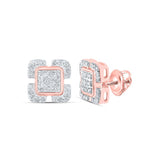 10kt Rose Gold Womens Round Diamond Square Earrings 1/6 Cttw