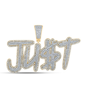 14kt Two-tone Gold Mens Round Diamond JU$T Charm Pendant 2-5/8 Cttw