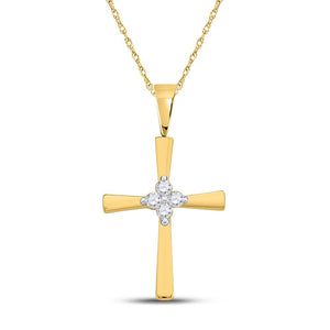 14kt Yellow Gold Womens Round Diamond Cross Pendant 1/20 Cttw