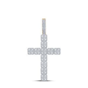 14kt Yellow Gold Mens Round Diamond Cross Charm Pendant 1-1/5 Cttw