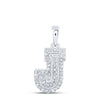 10kt White Gold Womens Round Diamond J Initial Letter Pendant 1/6 Cttw