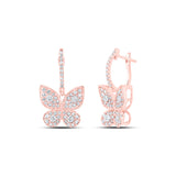 10kt Rose Gold Womens Round Diamond Butterfly Earrings 5/8 Cttw