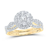 10kt Yellow Gold Round Diamond Cluster Bridal Wedding Ring Band Set 1 Cttw