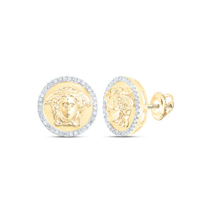10kt Yellow Gold Round Diamond Medusa Circle Earrings 1/4 Cttw