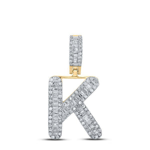 10kt Yellow Gold Mens Baguette Diamond K Initial Letter Pendant 3/8 Cttw