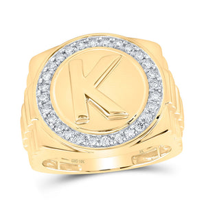 10kt Yellow Gold Mens Round Diamond Letter K Circle Ring 1/2 Cttw