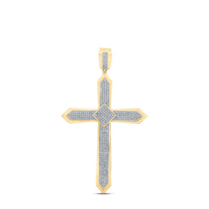 10kt Yellow Gold Mens Round Diamond Cross Charm Pendant 1 Cttw