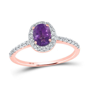 10kt Rose Gold Womens Oval Synthetic Amethyst Solitaire Ring 1 Cttw