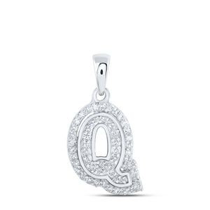 10kt White Gold Womens Round Diamond Q Initial Letter Pendant 1/6 Cttw