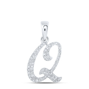 10kt White Gold Womens Round Diamond Q Initial Letter Pendant 1/8 Cttw