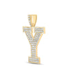 10kt Yellow Gold Mens Round Diamond Y Initial Letter Charm Pendant 1-5/8 Cttw