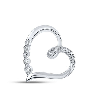 10kt White Gold Womens Round Diamond Heart Pendant 1/10 Cttw