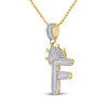 10kt Yellow Gold Mens Baguette Diamond Crown F Letter Charm Pendant 5/8 Cttw