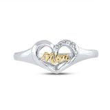 Sterling Silver Womens Round Diamond Mom Heart Ring .02 Cttw