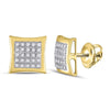 10kt Yellow Gold Round Diamond Square Kite Cluster Earrings 1/8 Cttw