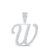 10kt White Gold Mens Round Diamond W Initial Letter Charm Pendant 1-1/4 Cttw