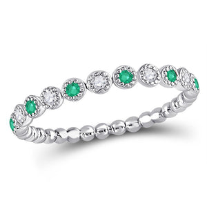 10kt White Gold Womens Round Emerald Diamond Dot Stackable Band Ring 1/6 Cttw