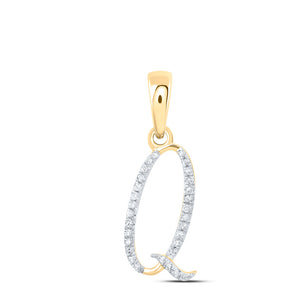 10kt Yellow Gold Womens Round Diamond Q Initial Letter Pendant 1/10 Cttw