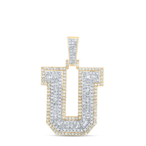 10kt Yellow Gold Mens Round Diamond U Initial Letter Charm Pendant 7/8 Cttw